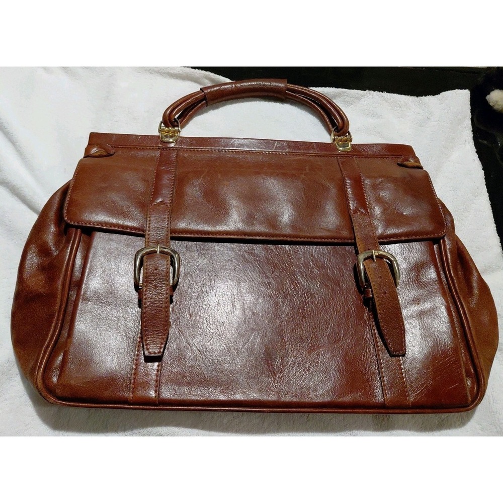 Vintage artisanal craftsmanship brown leather briefcase classic Bussines (Damage